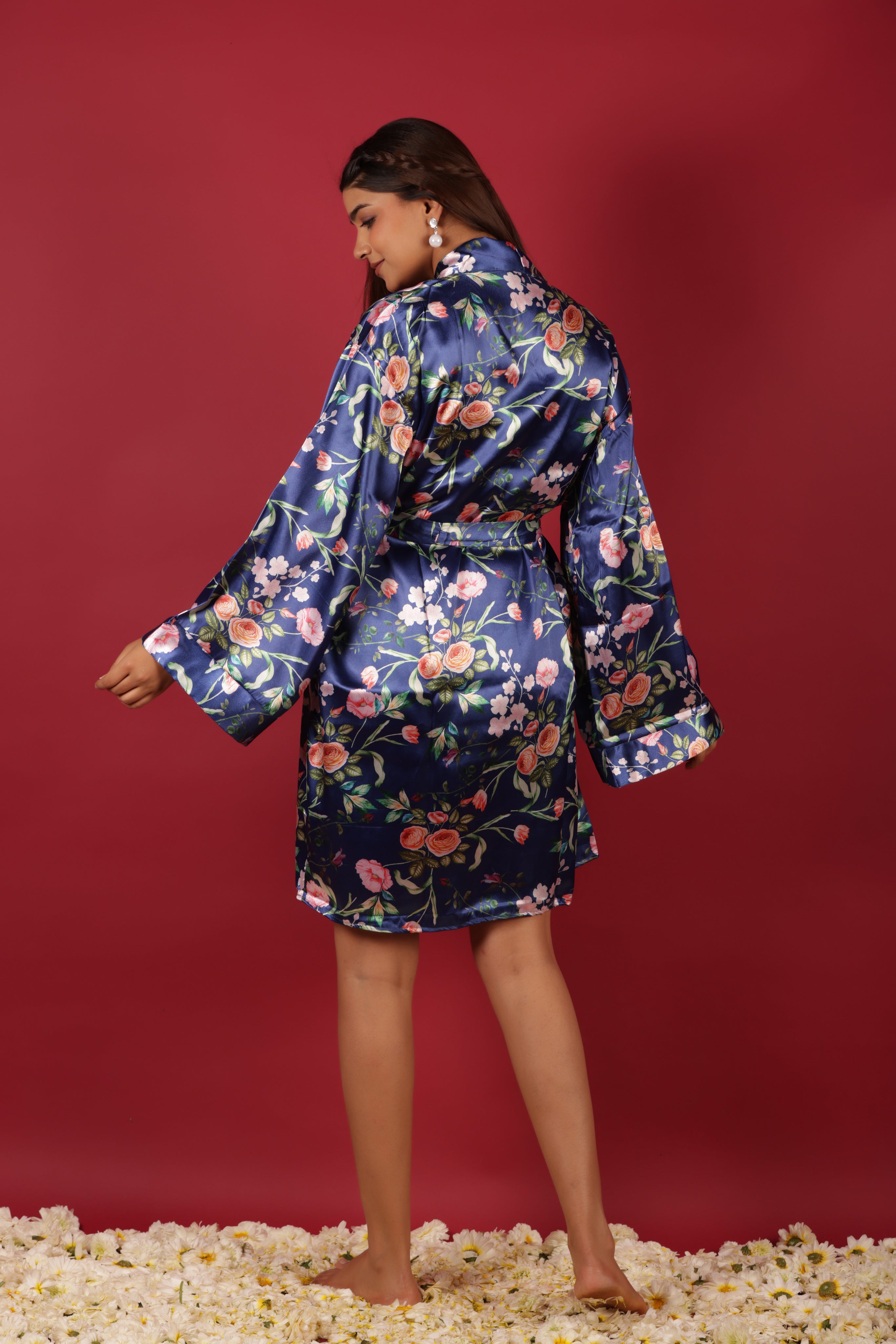 Ethnic Floral Printed Kimono Coverup Belted Top